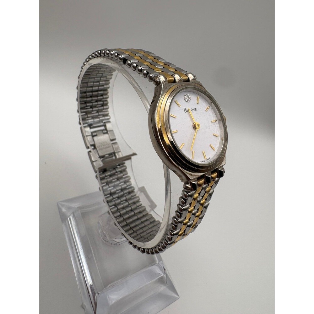 Vintage Bulova 98P04 Two-Tone Diamond Dial Ladies Watch - New Battery Fitted - Picture 2 of 11